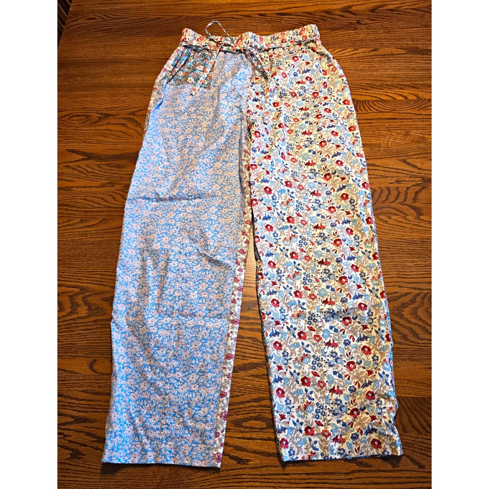 KasMaria Wide Leg Pants Womens Med Multicolor Floral Cotton Drawstring Pockets